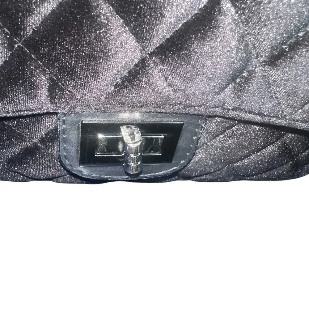 Italian Quilted Velvet and Leather Shoulder Bag Chain Strap Black Luxury
